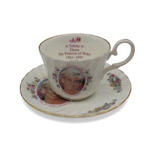 CROWN VICTORIAN Princess Diana Tribute Cup Saucer Set England Vintage